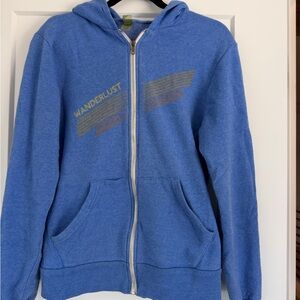 Woolrich Blue Kids Zip Hoodie with 'WANDERLUST' Graphic
